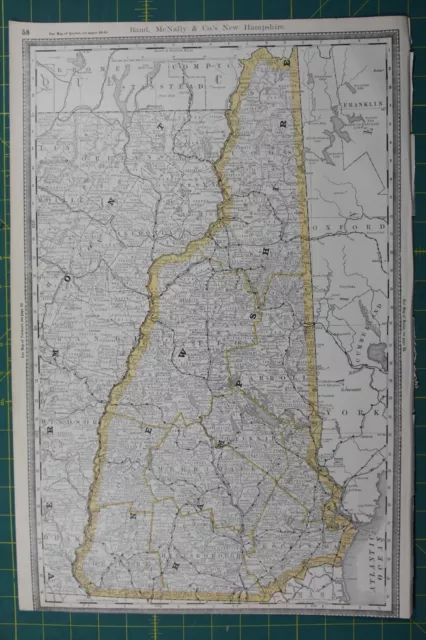 New Hampshire Rand McNally Antique Vintage 1892 World Business Atlas Map