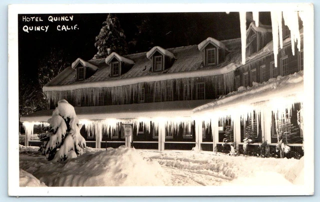 RPPC QUINCY, CA California ~ Icicles HOTEL QUINCY 1937 Plumas County  Postcard