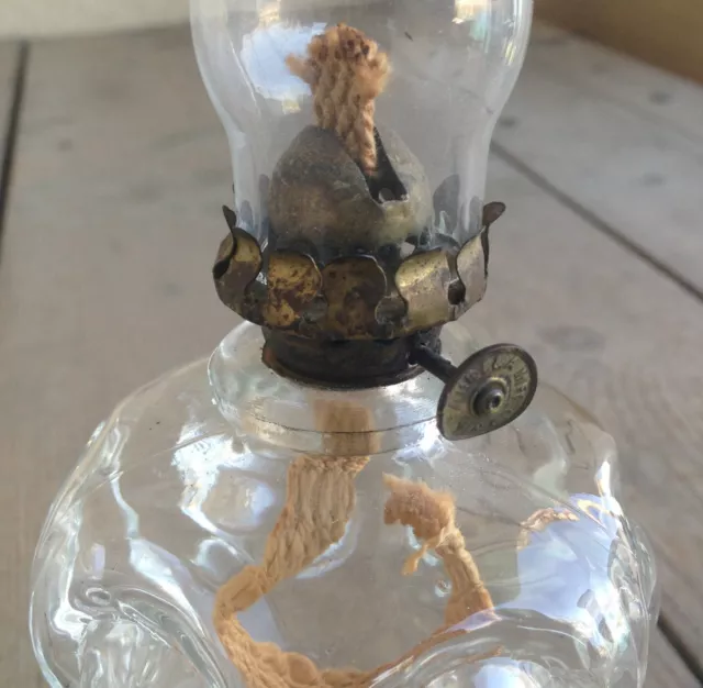 Antique Clear Glass EAPG Miniature Oil Gas Lamp Bullseye Victorian P&A Acorn 2