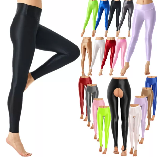 Women's Adult Shiny Oil Glossy Workout Leggings Trousers Yoga Pants  Stockings Tights