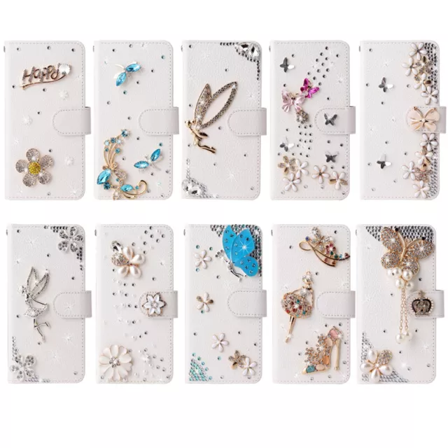 Diamond Flip White Wallet Phone Case Cover For Samsung S 6 7 8 9 Plus S10 S20 FE