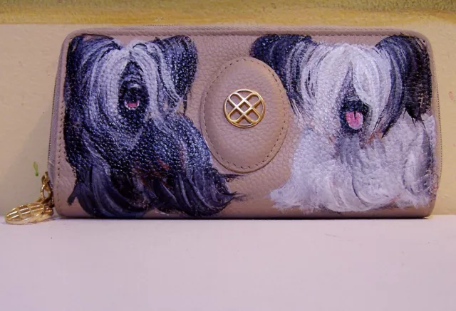 Hand painted Skye Terrier Buxton genuine leather double entry ckeck book wallet 2