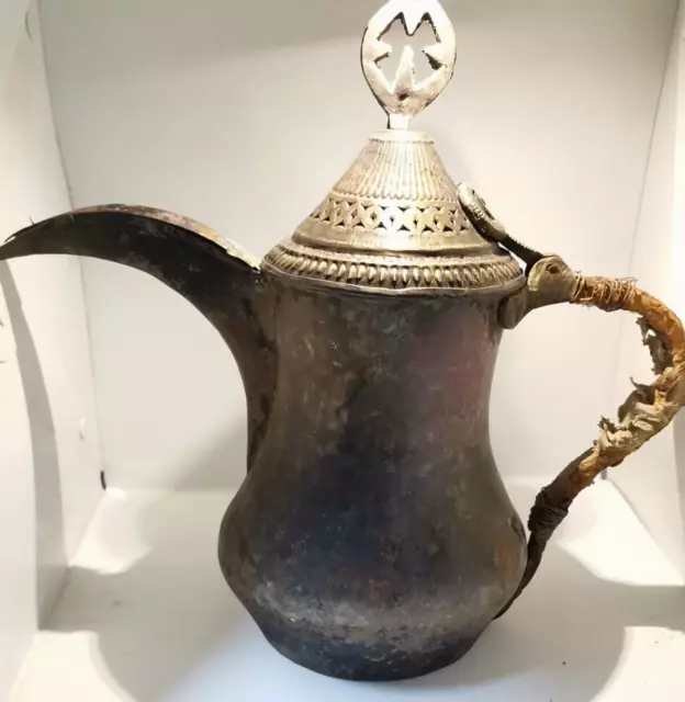 Antique Vintage Old Bedouin Arabic Dallah Brass Copper Coffee Pot - دلة قهوة