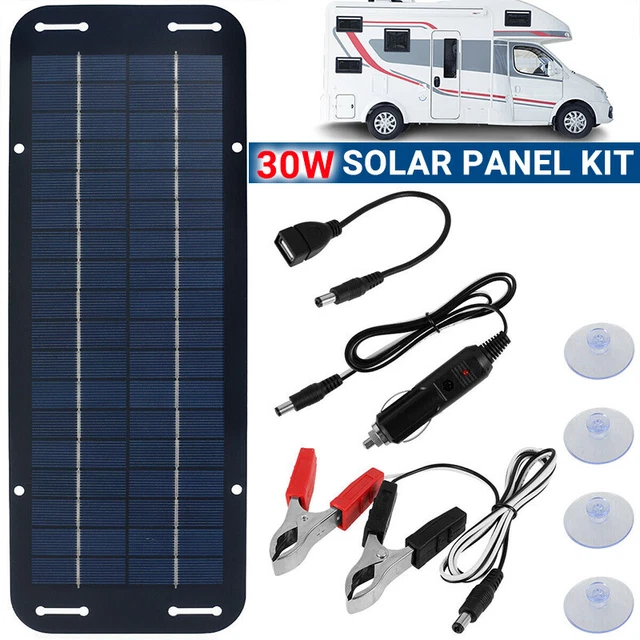 30W Solar Panel Kit With 10-in-1 Charging Cable & 100A Controller – Portable 12V Charger For Cars, RVs, Boats, Camping