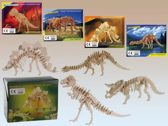 DINOSAUR SKELETON PUZZLE - T-Rex, Triceratops Etc - Childrens Wooden 3D ...