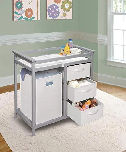 Badger Basket Modern Baby Changing Table with Laundry Hamper 3 Storage Drawer... 2