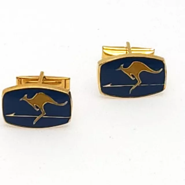 Vintage 60s Trans Australia Airlines Kangaroo Cuff Links TAA Enamel Gold Tone