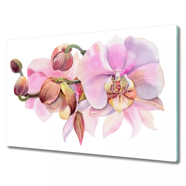 Planche De Cuisine En Verre Aquarelle Fleur Orchidée Floral 80x52 cm 2
