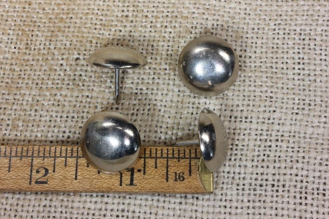 4 Old Nickel on Solid Brass Tacks 3/4” Round Head Vintage 1957 Furniture Feet