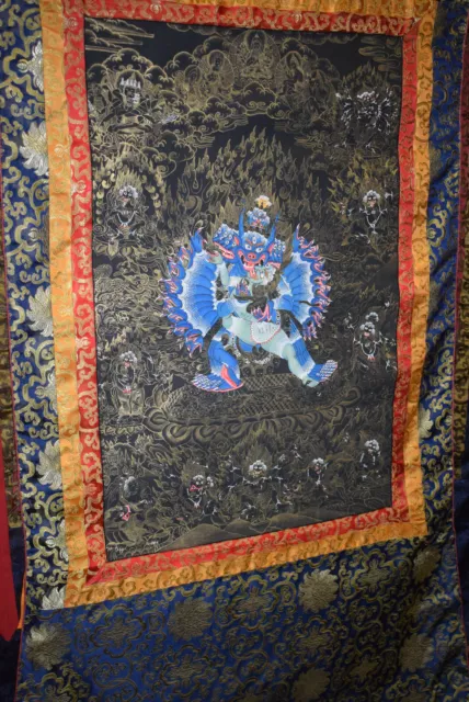 Thangka,Tibet,s.f.24KTGoldm.,Yamantaka mit Shakti/10 Mahakalas/5 Lamas,150x98cm