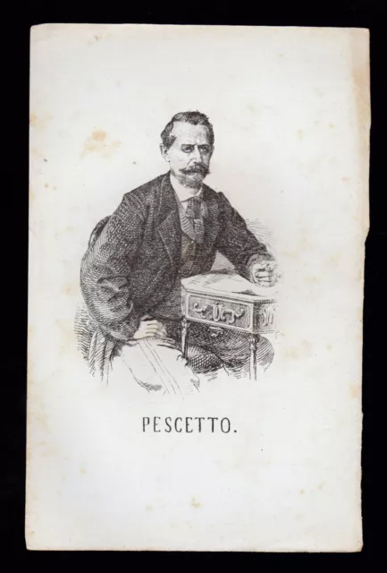 Pescetto Incisione Xilografia '800 Uomo Politico Deputato Regno D' Italia
