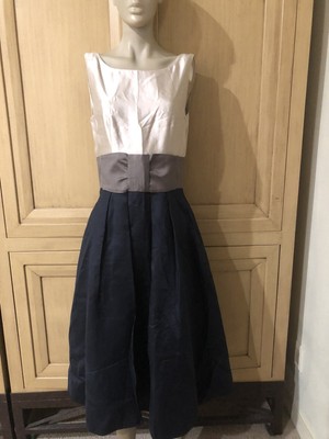 NWT Kate Spade $545 navy beige silk color block cocktail dress 8