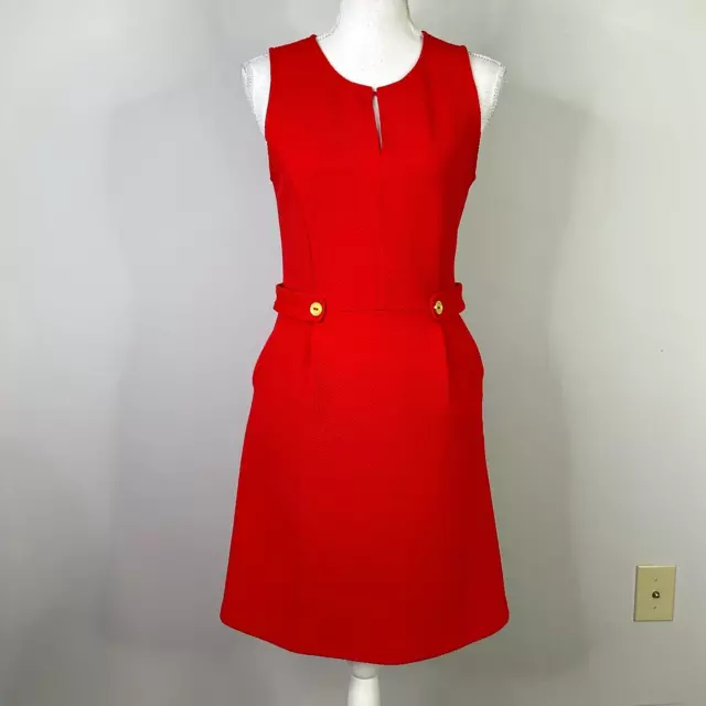 Anthropologie Tabitha Dress Sleeveless Pockets Sheath Textured Red Women Size 6