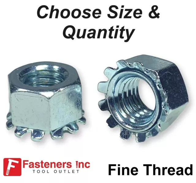 K Lock Hex Star Lock Nuts Keps Zinc Plated FINE Thread (Pick Size & Quantity)