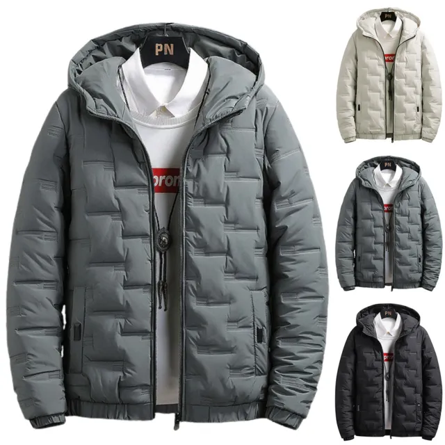 Mens Puffer Jacket Quilted Padded Winter Warm Bubble Hooded Full Zip Coat Tops