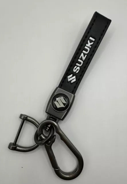 Suzuki Black Leather  5 3/4" Key Holder Keychain