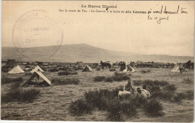 CPA AK MAROC Illustre Sur route de FEZ Convoi a halte de AIN Lourma (38844)