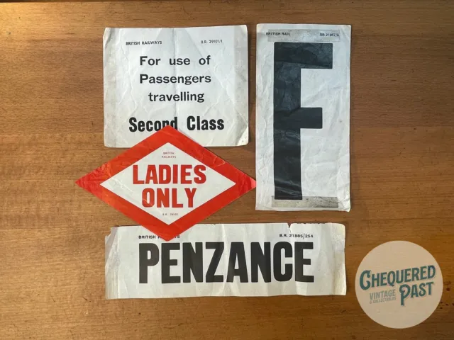 Vintage Lot BRITISH RAILWAYS Paper Carriage Signs Ladies Only Penzance Labels