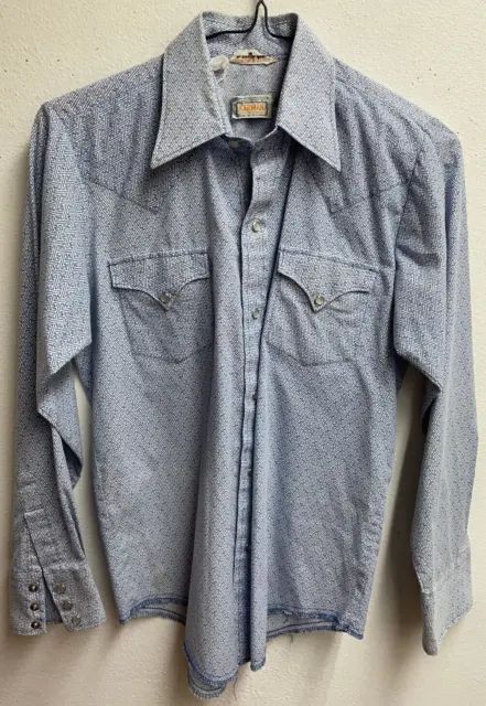 Vintage Mid Century Karman Western Wear Polyester Button Up Shirt Size 14