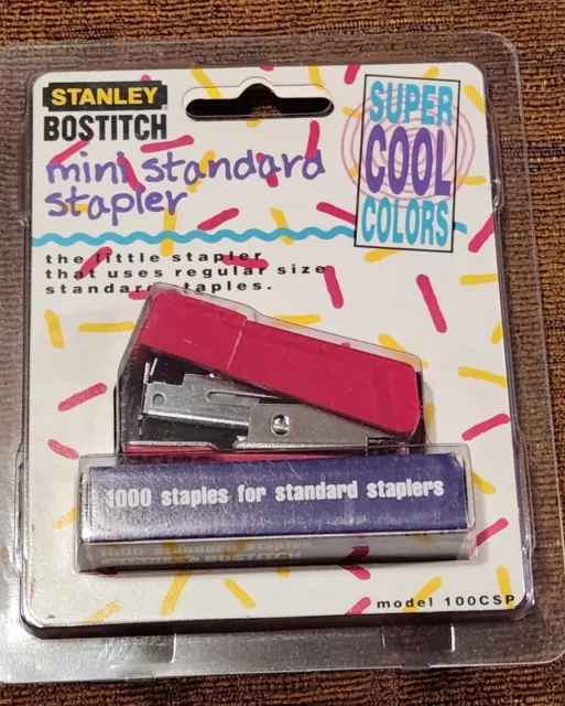 Vintage 1990s Stanley Bostitch Hot Pink Mini Stapler 100CSP Standard Staples