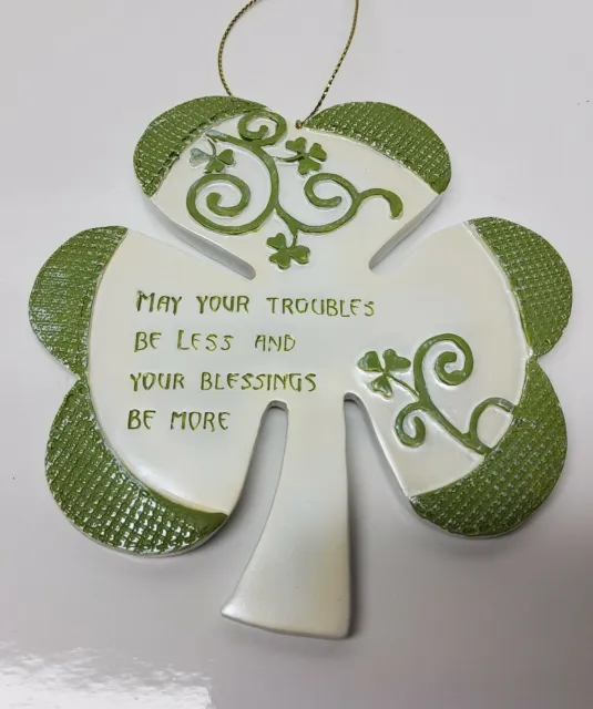 New Shamrock Blessing 4 Leaf Clover Wall Plaque Ornament Home Decor Roman Inc.