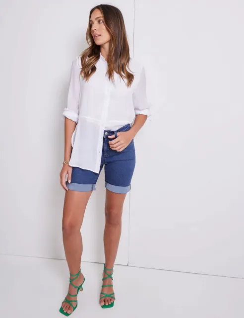 KATIES - Womens Blue Shorts - Summer - Cotton - Mid Thigh - High Waist - Denim