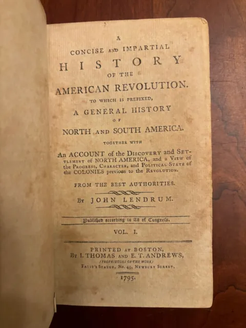 1795 Concise & Impartial History of the American Revolution by Lendrum, BOSTON