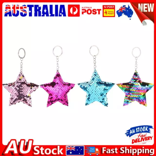 Colorful Star Keychain Sequins Cute Girls Key Ring Car Bag Pendant Decor Gifts A