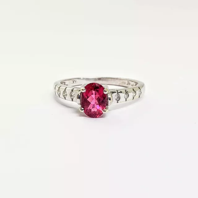 Women's 14K White Gold Pink Rubelite Diamond Solitaire Ring Sz 7 w Appraisal