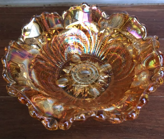 Marigold Carnival Glass Scroll Embossed Bowl