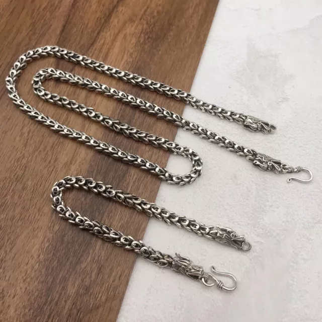Echte 925 Sterlingsilber Halskette Männer Frauen 6 mm Doppel Drachenkopf Link Geschenk