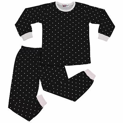 Kids Boys&Girls Black Polka Dot Pyjamas Children PJs 2 Piece Cotton Set