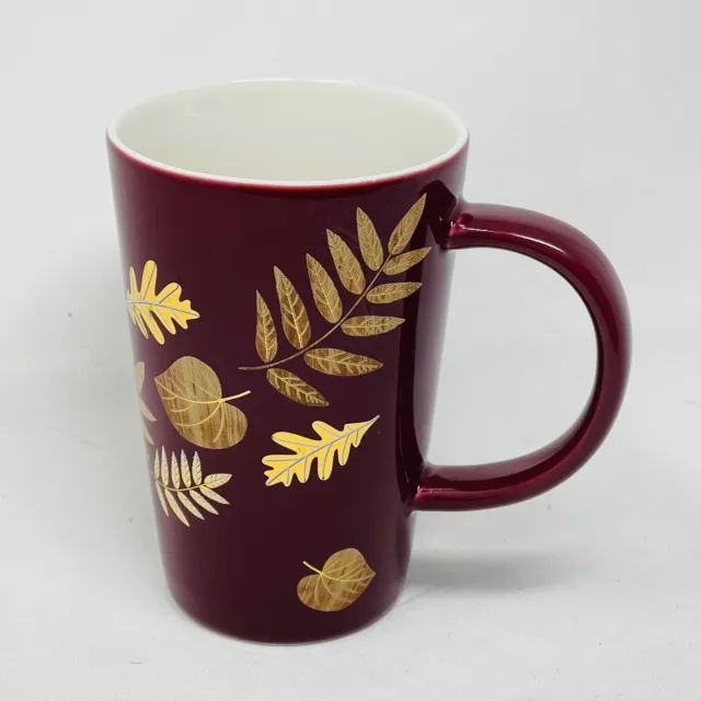 NEW Davids Tea Coffee Tea Mug Leaves Leaf Foliage Wine Burgundy Gold Ceramic