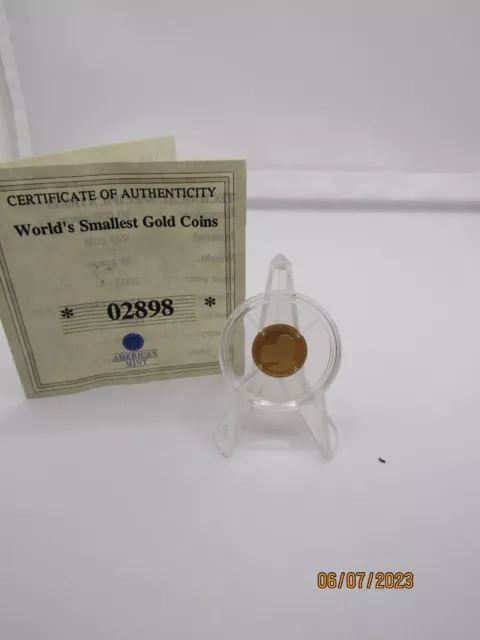 2002 American Mint World's Smallest Gold Coins US History of Gold Proof. CL645
