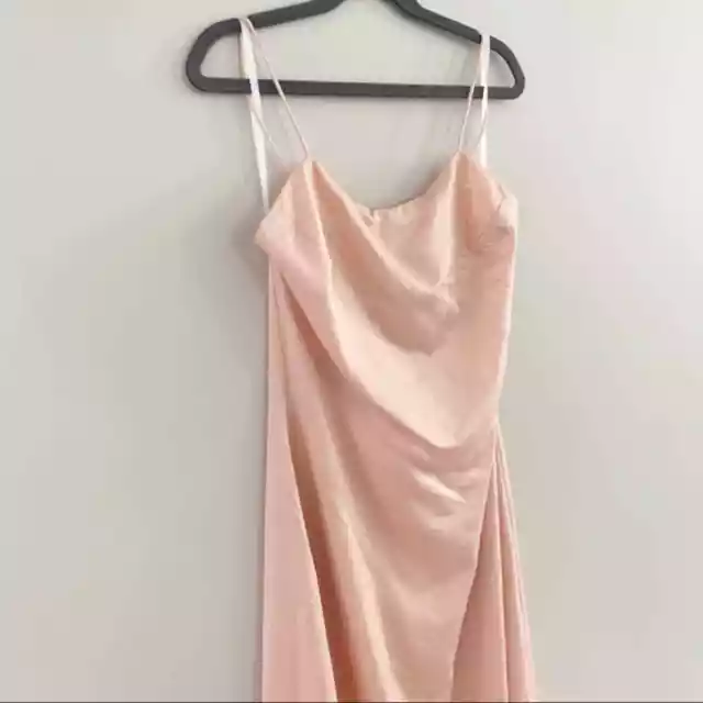 NWT Privacy Please Elm Satin Maxi Dress Slit Pink Womens Extra Small 3