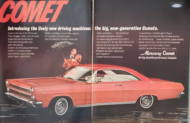 1965 Ford Mercury Comet Cyclone Automobile Car Hardtop Roomier 2 Page Print Ad