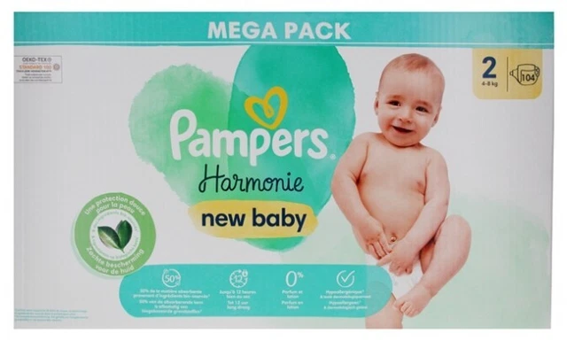 Pampers Harmonie Mega Pack de 104 Couches paquet Taille 2 bébé de 4 à 8 Kg