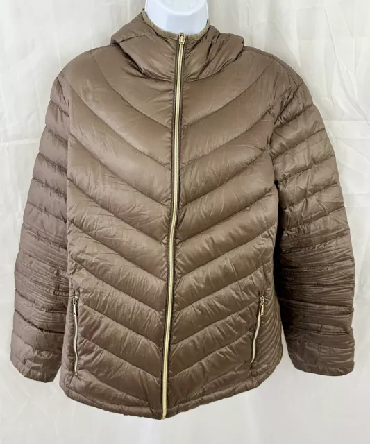 Women’s Calvin Klein Puffer Jacket Brown Size 2XL Lightweight Hooded