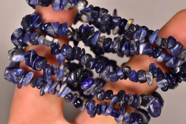 *SODALITE* Chip Bead Bracelet Elastic Healing Crystal PEACE & HARMONY