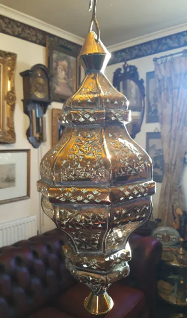 Large Stunning Vintage Arabic brass hanging lantern 19 "