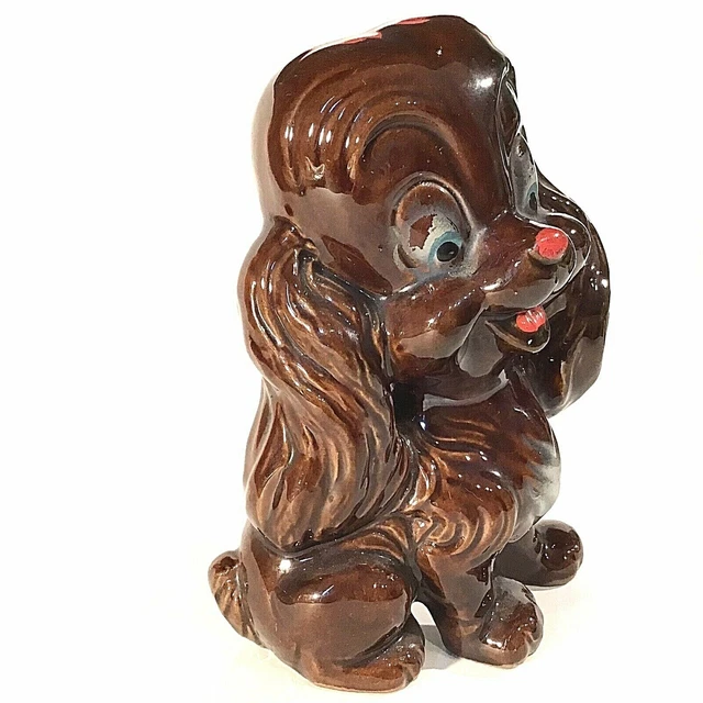 Dog Figurines Large 7" Puppy's Brown Floppy Ears Vintage Brown Redware 9