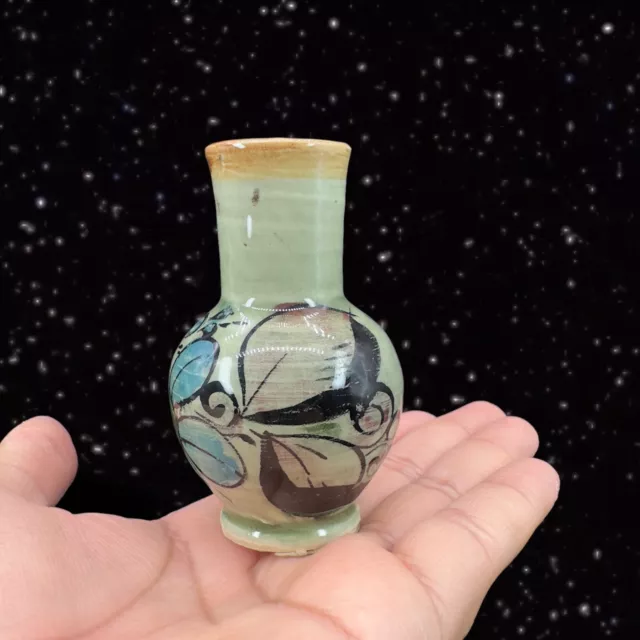 Talavera Small Bud Vase Mexico Pottery Vase Hand Made Painted 3.25”T 1”W Vintage