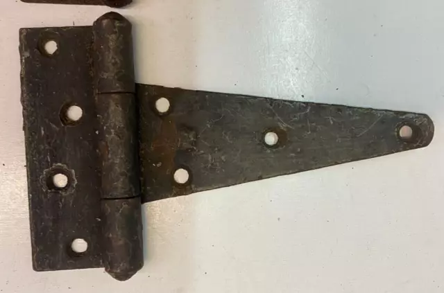 2 Vintage 7.5'' Farm Barn Door Gate Hand Forged Strap Hinges Great Patina Pair
