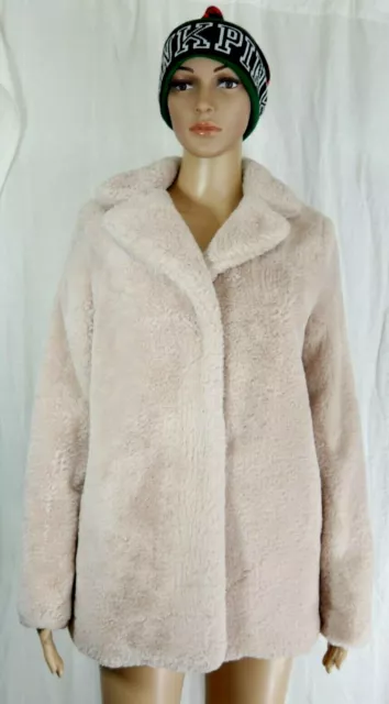 Tahari Pale Mauve Pink Faux Fur Teddy Jacket Coat Womens Size Small