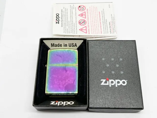 Vintage Retro Zippo Cigarette Lighter Boxed Nos Old Stock - Spectrum Oil Slick