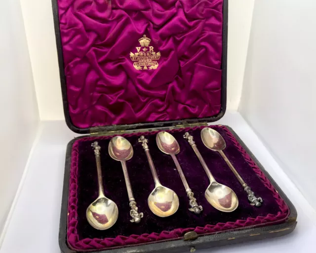 Antique Silver cherub angel putti Topped Coffee / Tea Spoons Hallmarked 1887