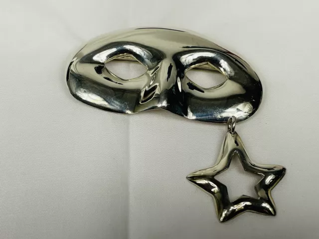 Vintage 925 sterling silver Taxco Mexico Opera Mask Modernist Pendant brooch