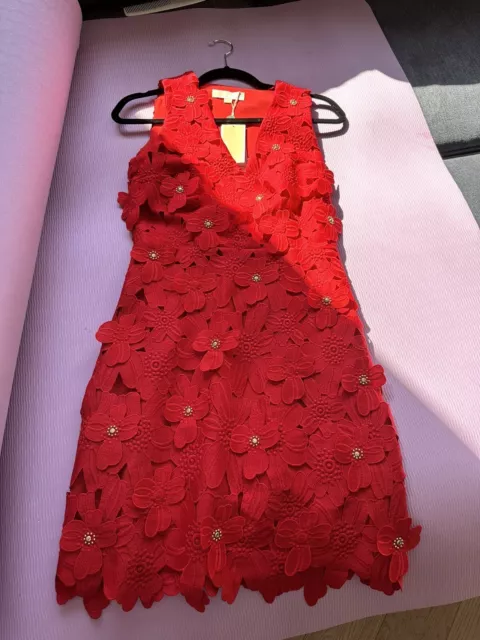 Michael Kors Flower Embroidered Dress Size 0 Luxe Red Cocktail Semi-Formal