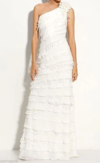 B6 NWT TADASHI SHOJI Ivory Layered Chiffon One Shoulder Wedding Dress Sz 4 $548 B6 NWT TADASHI SHOJI Ivory Layered Chiffon One Shoulder Wedding Dress Sz 4 $548