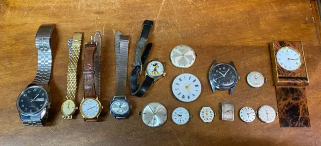 Vintage Mixed Job Lot **UNTESTED SPARES & REPAIRS** Watches and Watch Faces A963